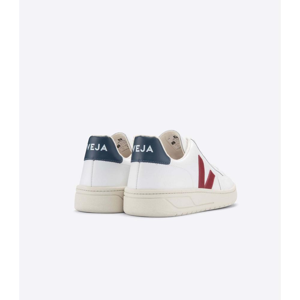 Veja V-12 LEATHER Women's Sneakers White/Red | NZ 675FDN